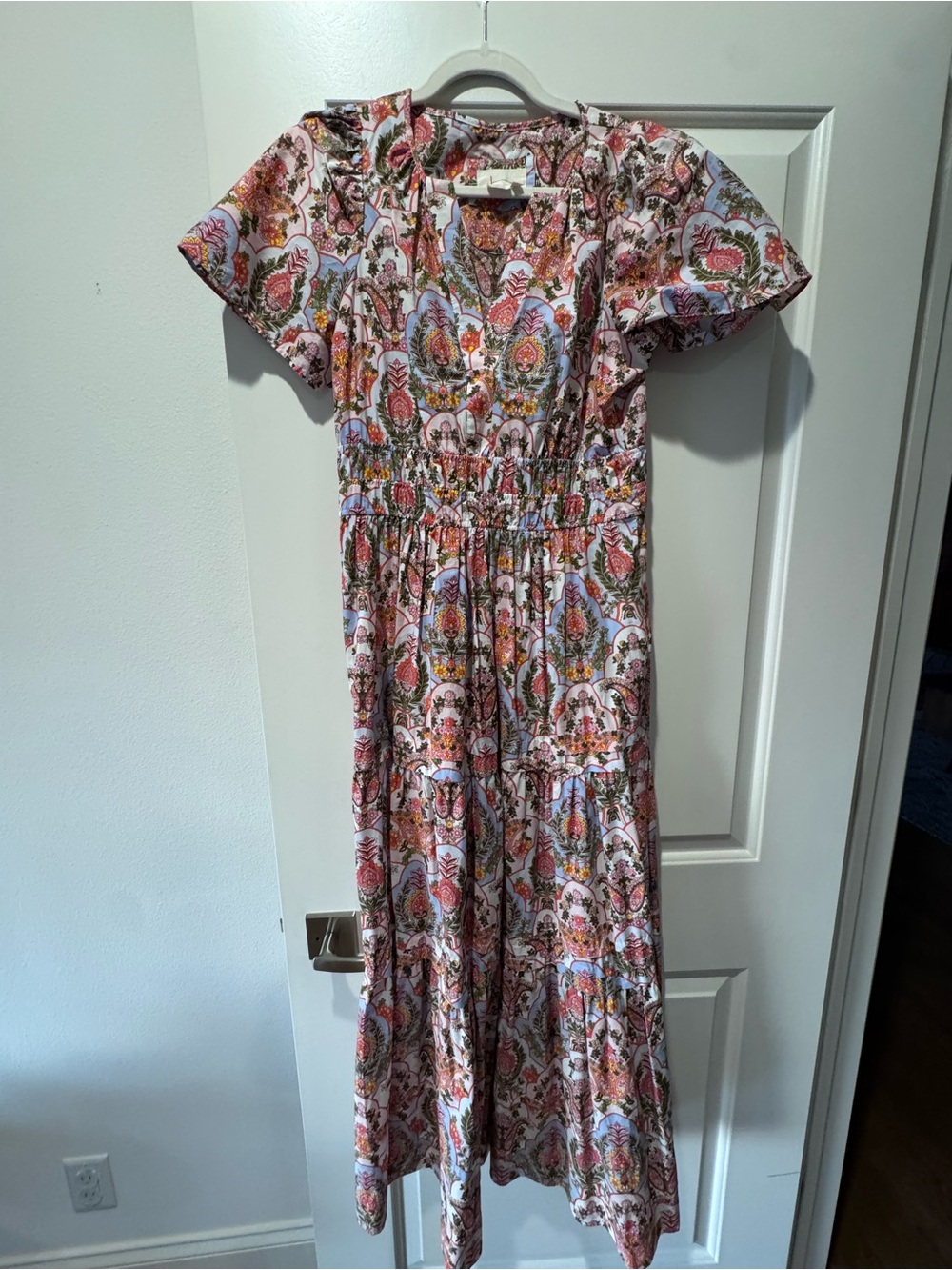 Anthropologie Floral Paisley Maxi Dress - coral, size small